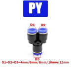 Pneumatic Push-In Tube Fittings – 4/6/8/10/12mm OD, Multiple Types: Straight Union, Elbow, Tee, Male Thread, Quick-Connect