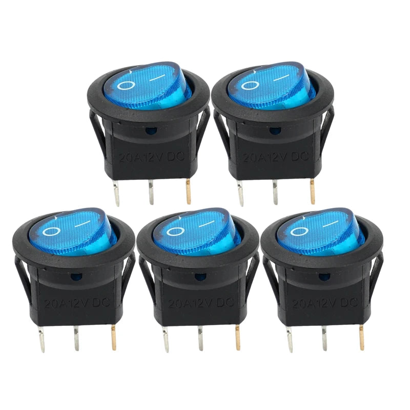 Round Boat Rocker Switch with LED On/Off 3-Pin 2-Position Snap 20A 12V Red LED for Marine Motorcycle Switches DIY Replacement