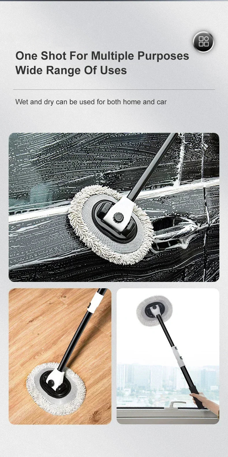 Car Cleaning Brush Mop Kit Wash Brush Chenille Microfiber Car Wash Brush Telescopic Long Handle Cleaning Mop Car Cleaning Amagi