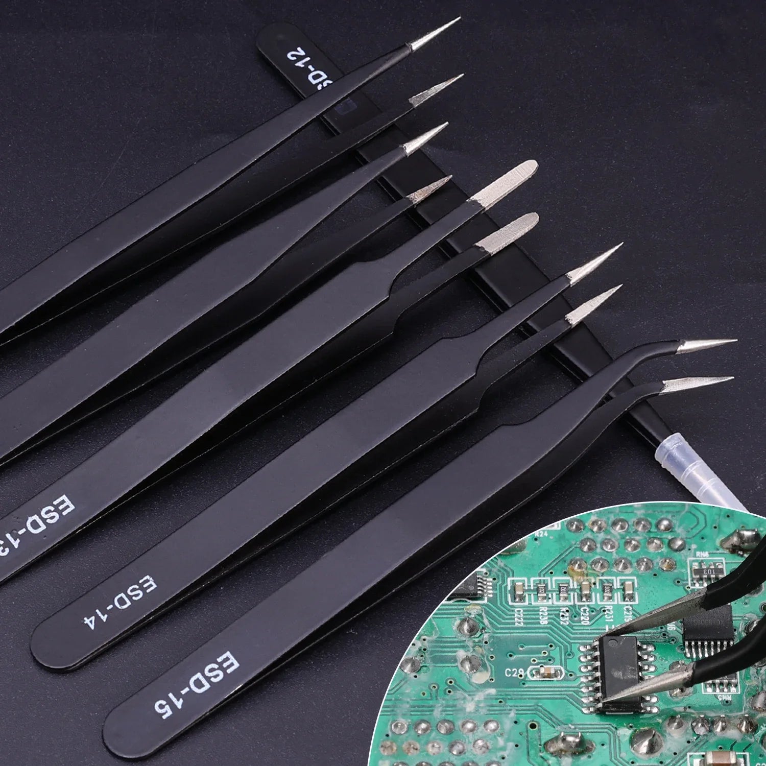 Anti-Static Stainless Steel Tweezers Precision Maintenance Industrial Electronic Repair Tool Car Body Sheet Metal Repair Tools
