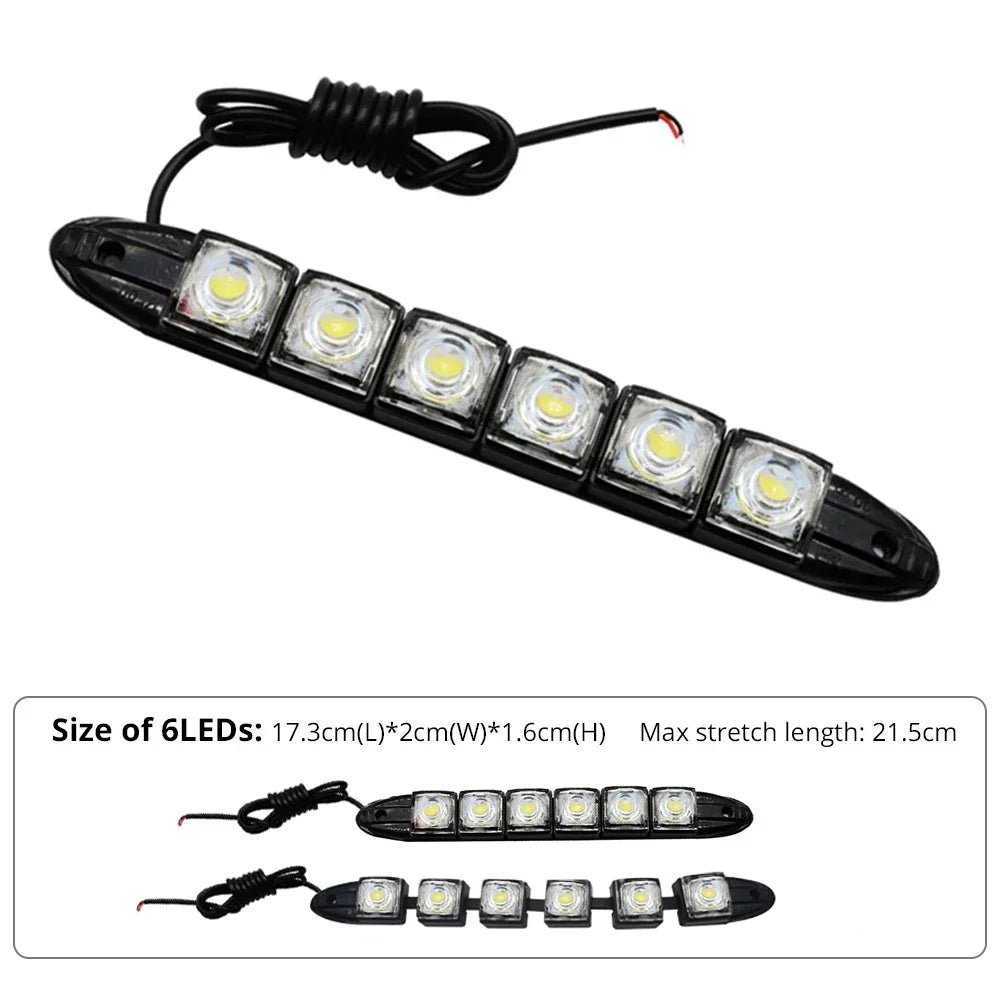 Car Led Daytime Running Light Flexible 6LED White Waterproof Driving Fog Bulbs Turn Signal Lamp Auto Styling Headlight 12V Amagi