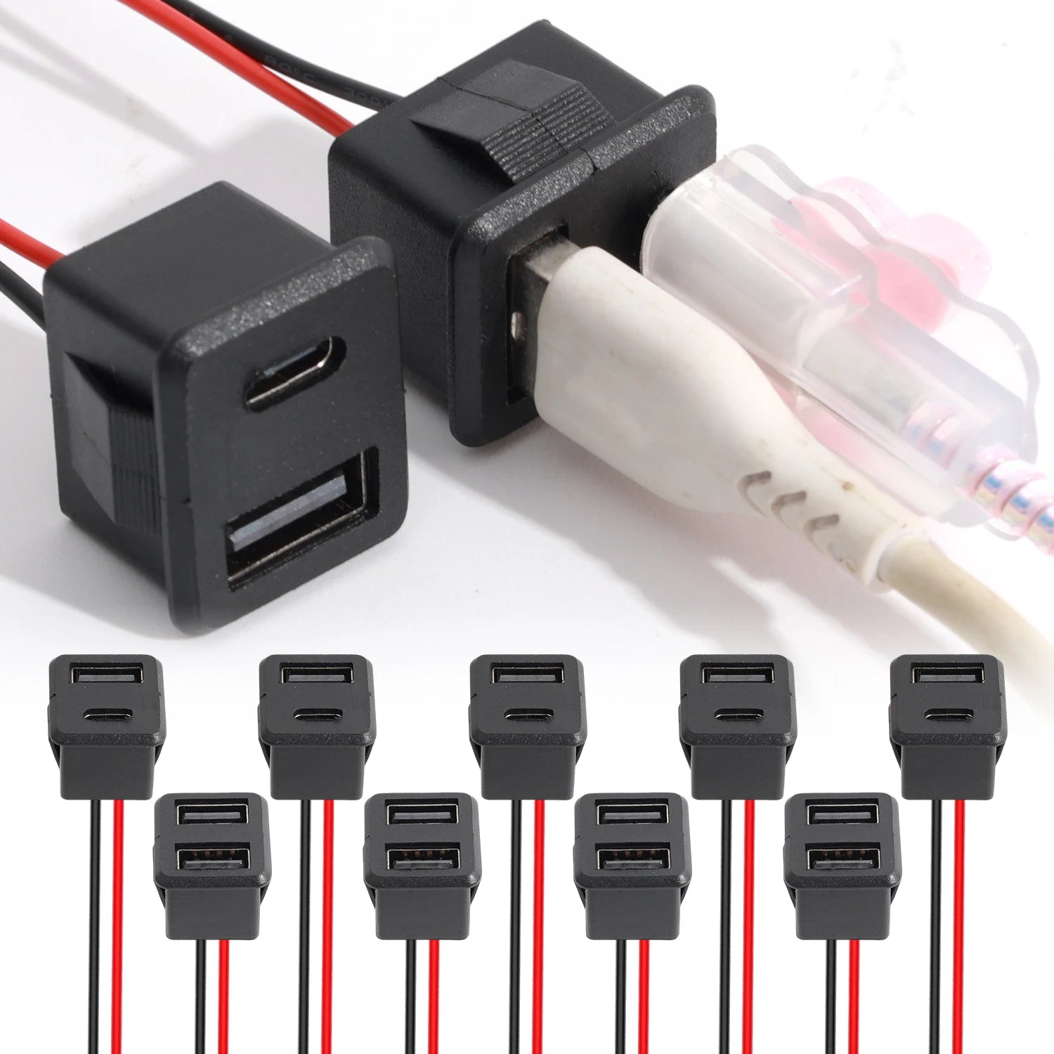 5/1pcs Double Layer Usb Female Base Type-C Socket and Female Usb Lamp Charging Socket Power Socket with Cable 2A Connector