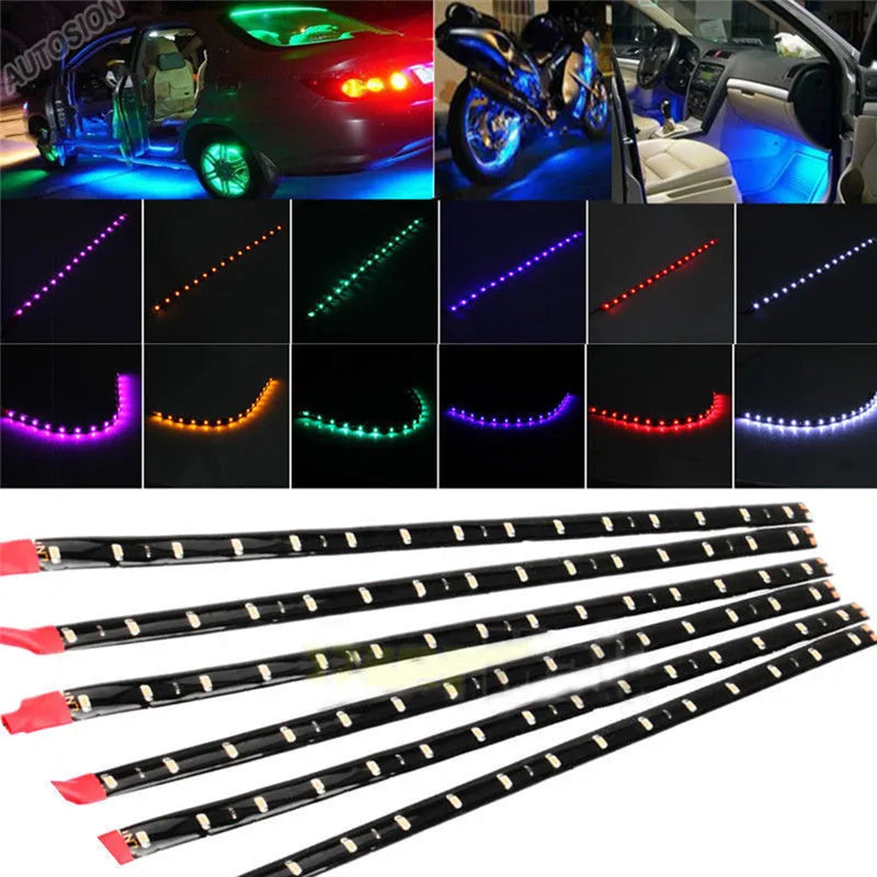 2/6PCS Waterproof DC 12V Motor LED Strip SMD Underbody Decorative strip Light For Car Motorcycle Beautiful Decorative Soft Light