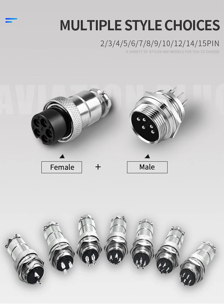5Pcs GX12 Aviation Connector Plug Socket 2/3/4/5/6/7 Pin Male Female Panel Mount 12mm Circular Metal Wire Adapter Nut Type