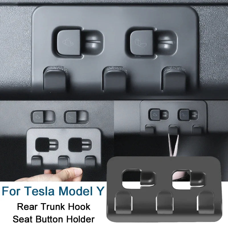 For Tesla Model Y Rear Trunk Hook Seat Button Car Cargo Grocery Shopping Bag Holder Umbrella Hanger Storage Interior Holder Amag