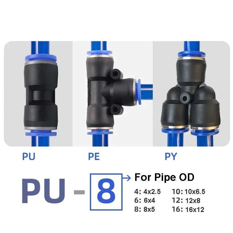 Pneumatic Fitting Tube Connector Fittings Air Quick Water Pipe Push In Hose Quick Couping OD 4mm 6mm 8mm 10mm 12mm Multiple type