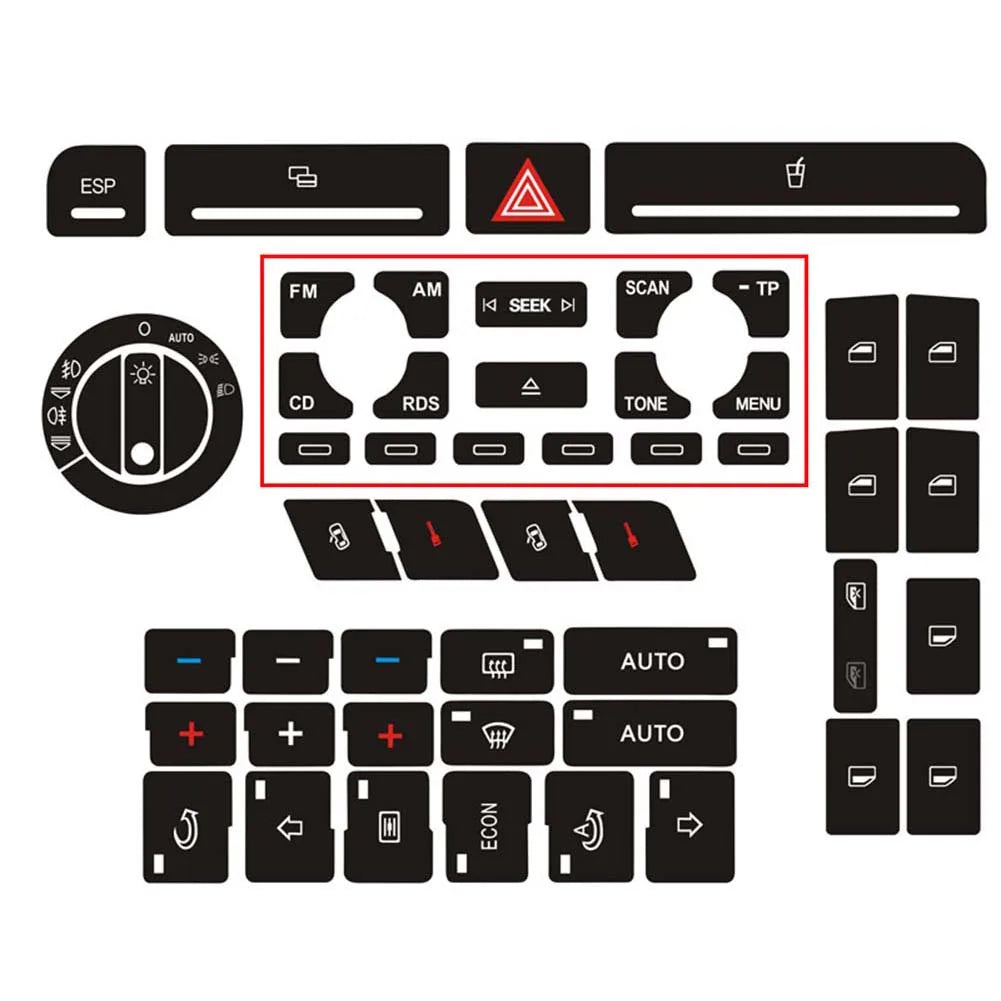 For A4 B6 B7 Radio Clima ESP Car Center Console Part Switch Button Repair Kit Sticker Decal Fix Faded Anti Scratch