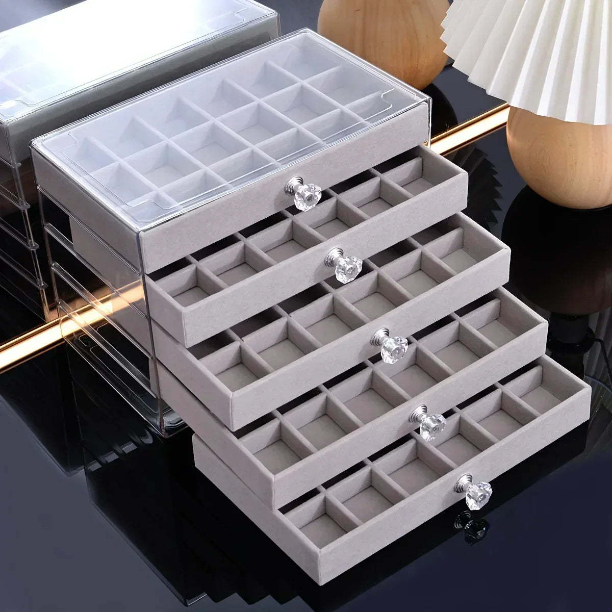 Layer Drawer Style Velvet Jewelry Box Earring Bracelet Storage Rack Multi Layer Display Case for Jewelry Accessories Amagi