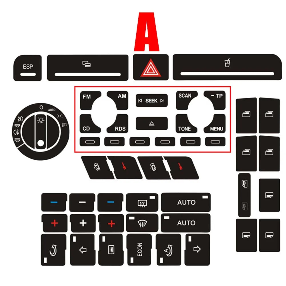 For A4 B6 B7 Radio Clima ESP Car Center Console Part Switch Button Repair Kit Sticker Decal Fix Faded Anti Scratch