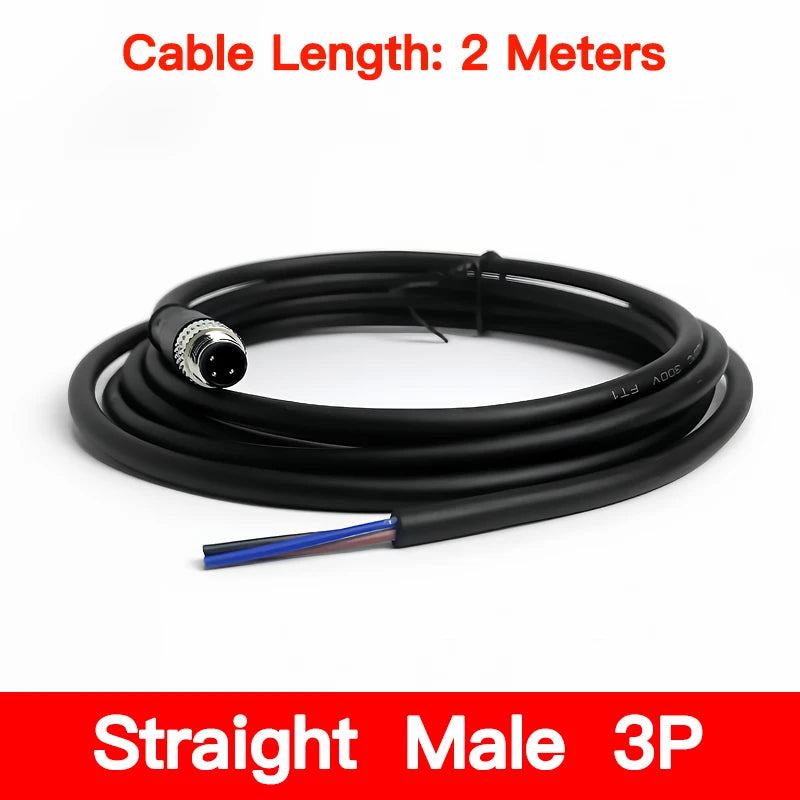 2m M8 Sensor Connector Cable, Straight & Right Angle Options, Male/Female, 3/4/5/6/8 Pin, Waterproof Molded Plug for Industry