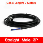 2m M8 Sensor Connector Cable, Straight & Right Angle Options, Male/Female, 3/4/5/6/8 Pin, Waterproof Molded Plug for Industry