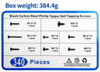 340PCS PWA Cross Self-Tapping Black Screw M3 M3.5 M4 M4.8 Carbon Steel Round Pan Head Tapping Screw with Washer Assortment Kit