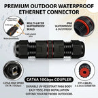 IP68 Waterproof RJ45 Ethernet Coupler, Cat6A Shielded 10Gbps Network Cable Extender for Outdoor LAN and Security Camera