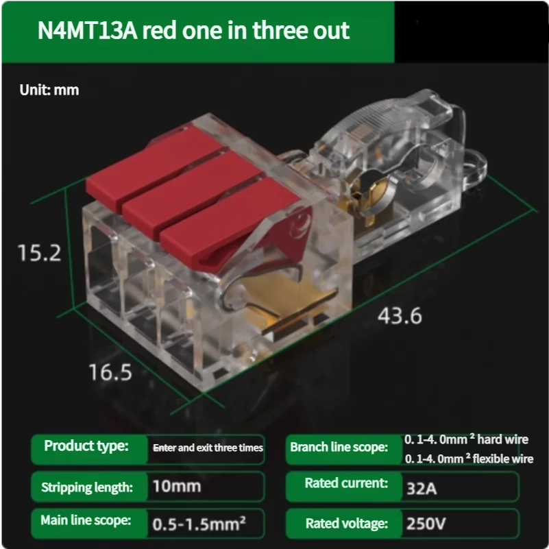 T-Type No-Stripping Quick Wire Connector Terminal Block ,Wire Splitter/Combiner Fast Connector for Household Electrical Wiring