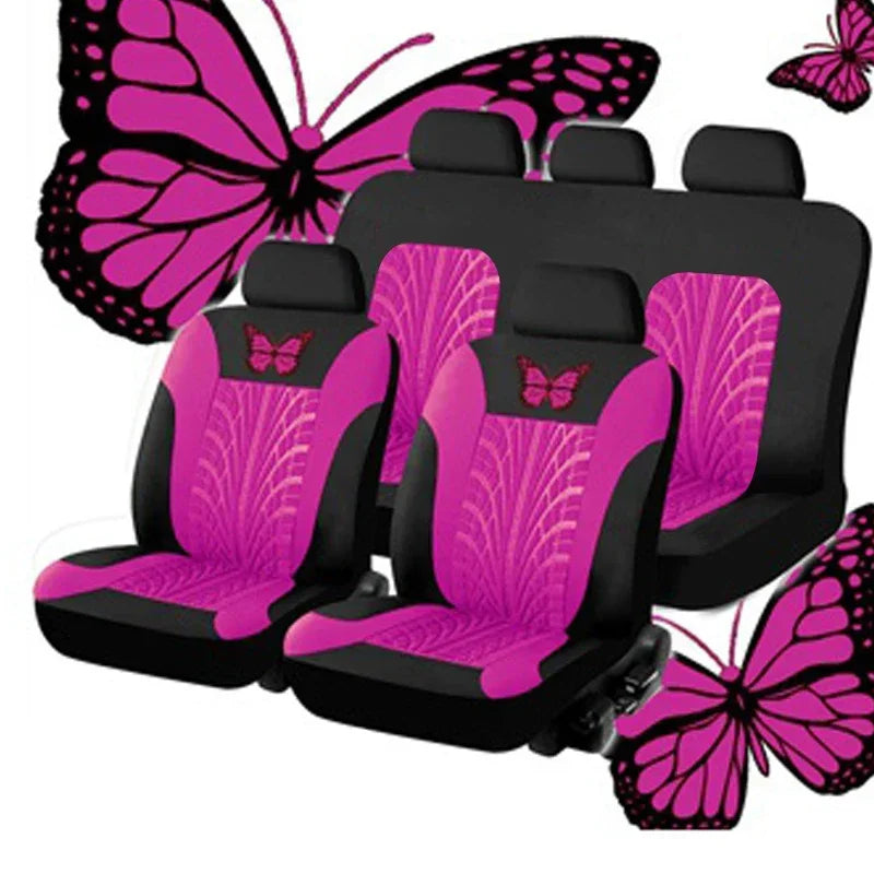 Car Seat Covers Set Universal Fit Most Cars with Butterfly pattern Tire Track Detail Styling Protector covers for the car