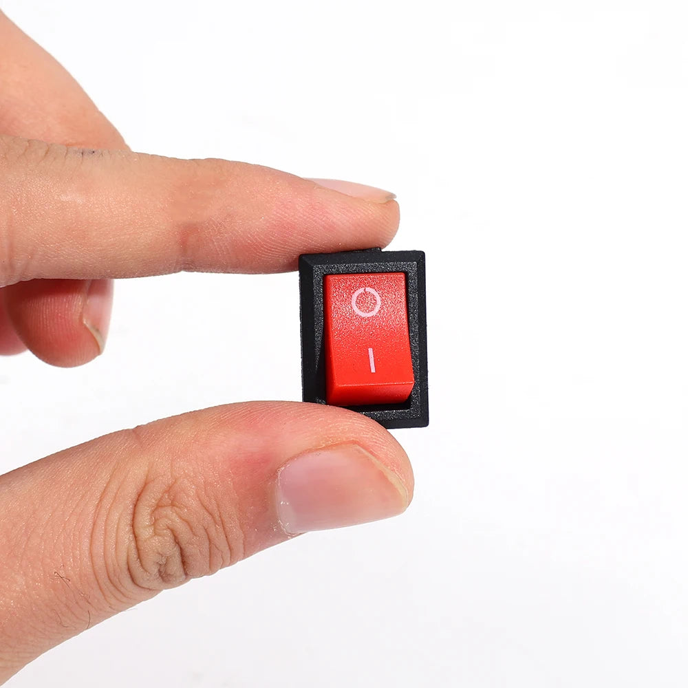 Mini Rocker Switch SPST Black and Red Snap in Switches Button AC 250V 3A / 125V 6A 2 Pin I/O 21*15mm on-off Switch Rocker