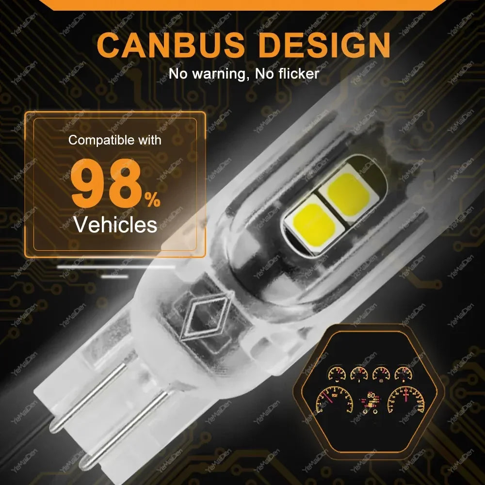2/10/20 PCS Flash Strobe T10 W5W LED Bulb12V 2835-5SMD 6500K White Car Interior Dome Map Trunk License Plate Wedge Side Lights