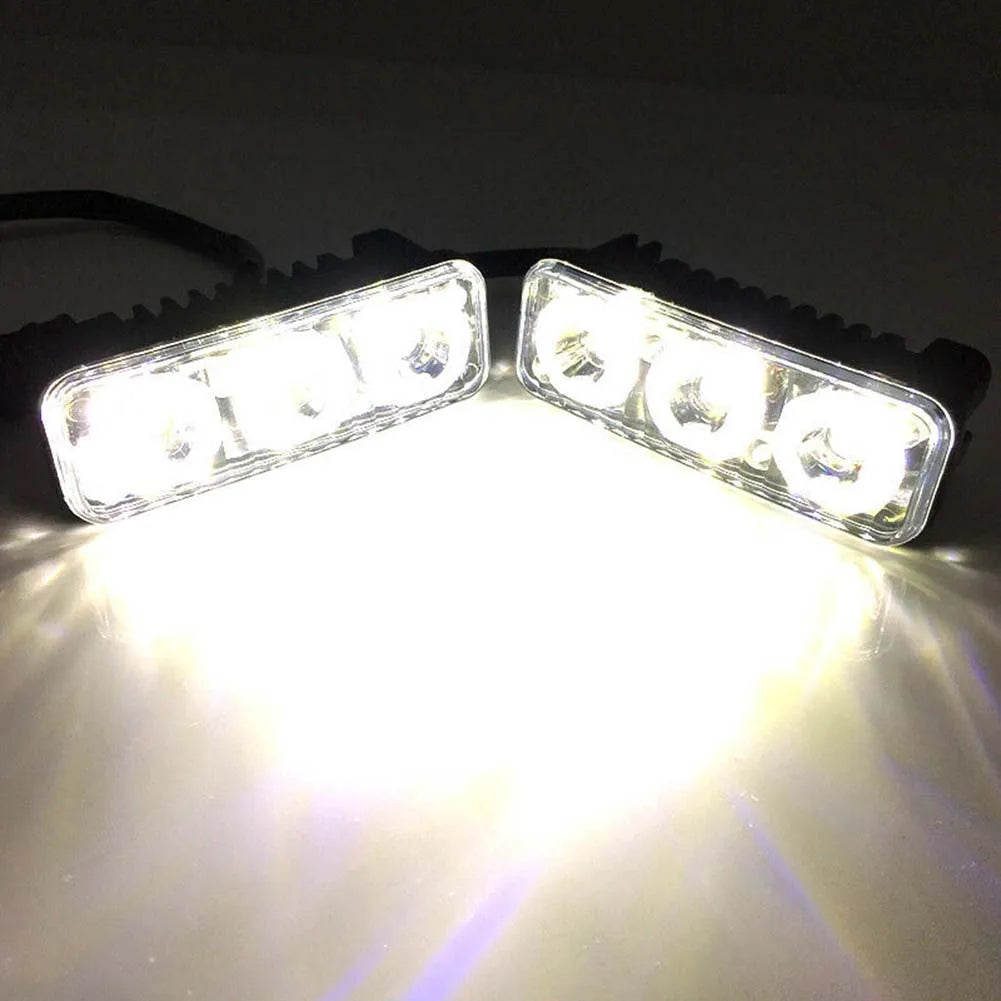 2pcs 3LED Car Work Light DRL Spotlight Super White High Power Waterproof Car Daytime Running Light Fog Lamp Driving Lamp