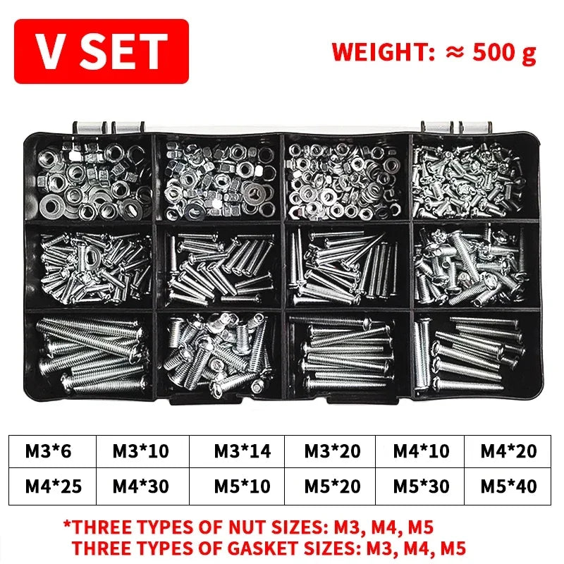 M3-M6 Phillips Pan Head Self-Tapping Screw Assortment Kit with Nuts & Washers - Stainless Steel Fastener Set for DIY/Machinery