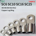 100pcs Copper Lug Ring Wire Connectors Cable Electric Crimp Terminal SC6-6 SC6-8 SC10-6 SC10-8 SC16-6 SC16-10 SC25-6 SC25-12