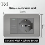 Stainless Steel Wall Socket 118x75mm Italian-Style with USB-C & Schuko Chilean Plug - Brushed Finish for Home/Office