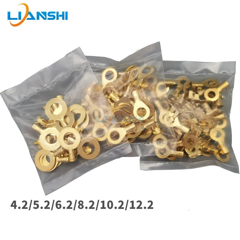 Round wiring plate, copper nose, OT terminal, pure copper H62, brass wiring nose, battery wire lugs, cold-pressed open nose