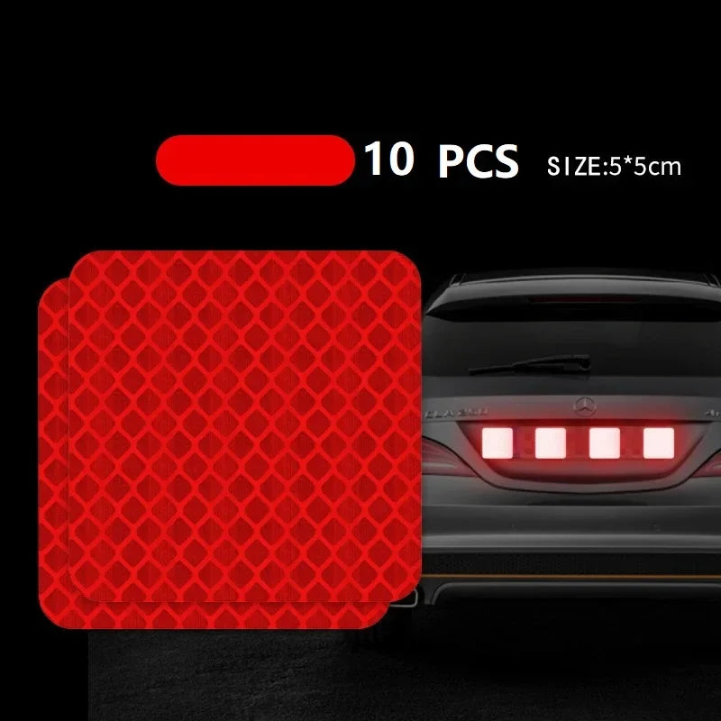 10pcs Car Bumper Reflective Stickers Reflective Warning Strip Tape Secure Reflector Stickers Decals Accessories