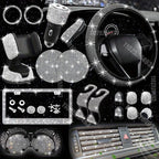Car Accessories Set 27/4Piece Women Bling Universal Fit Polyester Steering Cover Shiny License Frame Phone Holder Coasters Tools