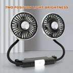 Motorcycle Car USB Fan Double Head Cooling Fan with LED Light 360 Adjustable Auto Headrest 3 Speed Air Cooler Accessories Amagi