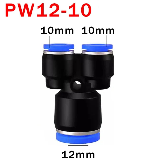 10pcs Y-Type Pneumatic Tee Fittings PY4-PY16 (4-16mm OD) - Push-In Quick Connect for Air/Water Hose, Blue Nylon & Brass