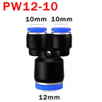 10pcs Y-Type Pneumatic Tee Fittings PY4-PY16 (4-16mm OD) - Push-In Quick Connect for Air/Water Hose, Blue Nylon & Brass
