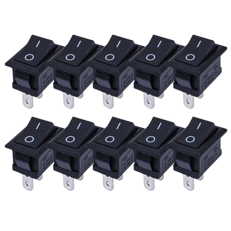 Mini Rocker Switch SPST Black and Red Snap in Switches Button AC 250V 3A / 125V 6A 2 Pin I/O 21*15mm on-off Switch Rocker
