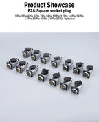 P28 Aviation Connector, Square Flange Socket, Male/Female Circular Butt Joint, 2/3/4/5/7/10/12/14/16/19/20/24 Pin, P28K2Q PLS28