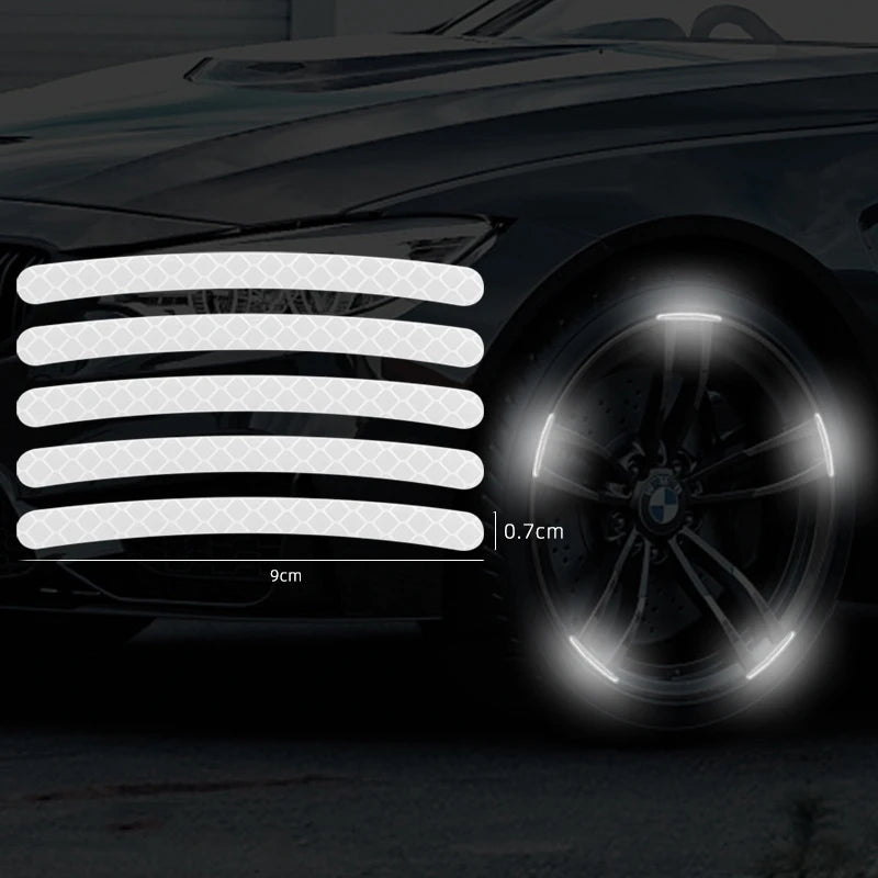 10pcs Car Wheel Hub Reflective Sticker Tire Rim Reflective Strips Luminous For Nissan Kicks X-trail Juke Tiida Qashqai Leaf Micr