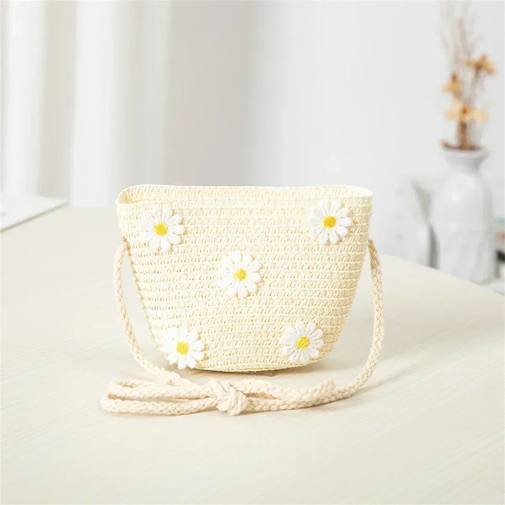 Girls' Straw Hat Bag Matching Travel Sun Hat Flower Children's Sun Hat Outdoor Fashion Fisherman Hat Sunscreen Hat Amagi