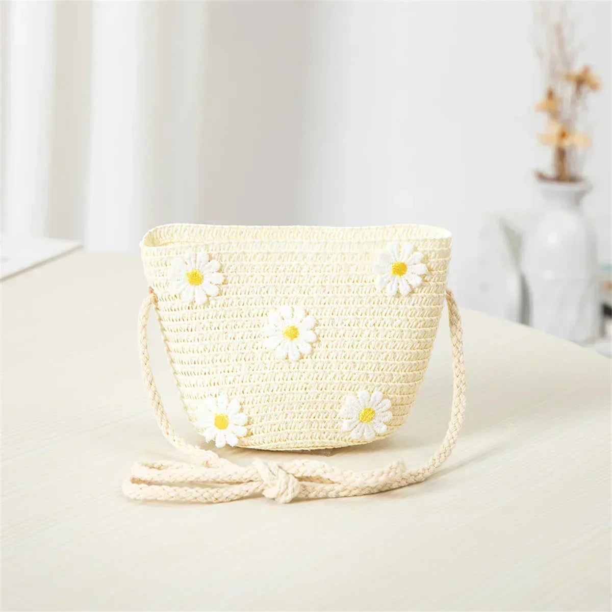 Girls' Straw Hat Bag Matching Travel Sun Hat Flower Children's Sun Hat Outdoor Fashion Fisherman Hat Sunscreen Hat Amagi