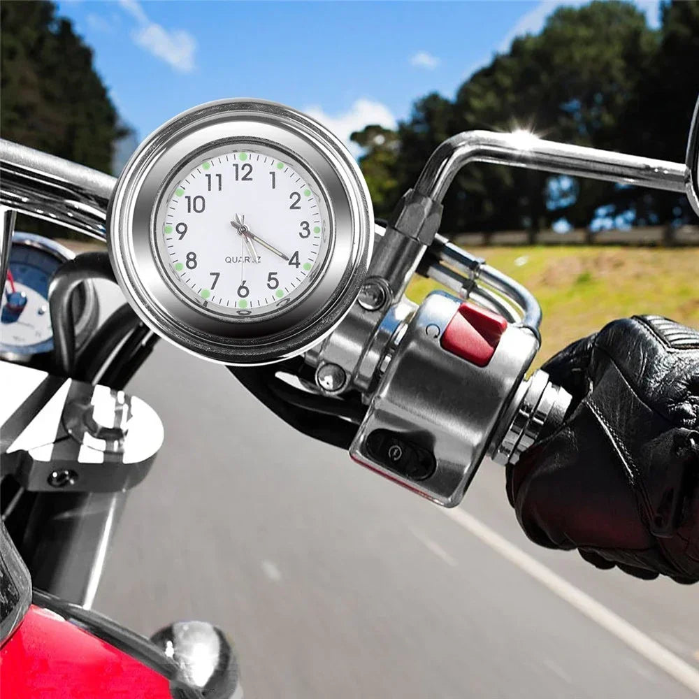Universal 7/8 "Waterproof Chrome Motorcycle Bike Handlebar Mount Quartz Clock Watch Aluminum Luminous Clock Moto Black Amagi