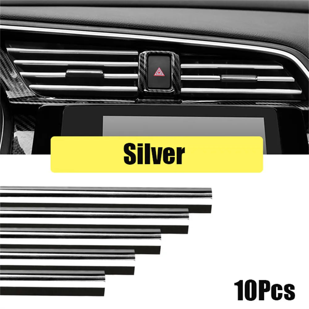 10Pcs Car Interior Air Conditioner Outlet Decoration Stripes  Car Air Conditioning Outlet U Style Decoration Strip Accessories