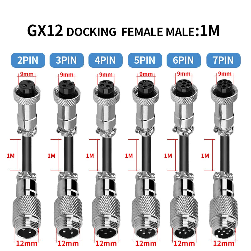 1PCS GX12 Auto Waterproof Connectors 2-7 Pins with Power Cable Line Socket Plug—Suitable for Industrial Machinery and Equipment