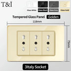 118-Style EU/CL Dual Socket with USB-C PD 20W - Tempered Glass Italy & Chile Outlet for Home/Office