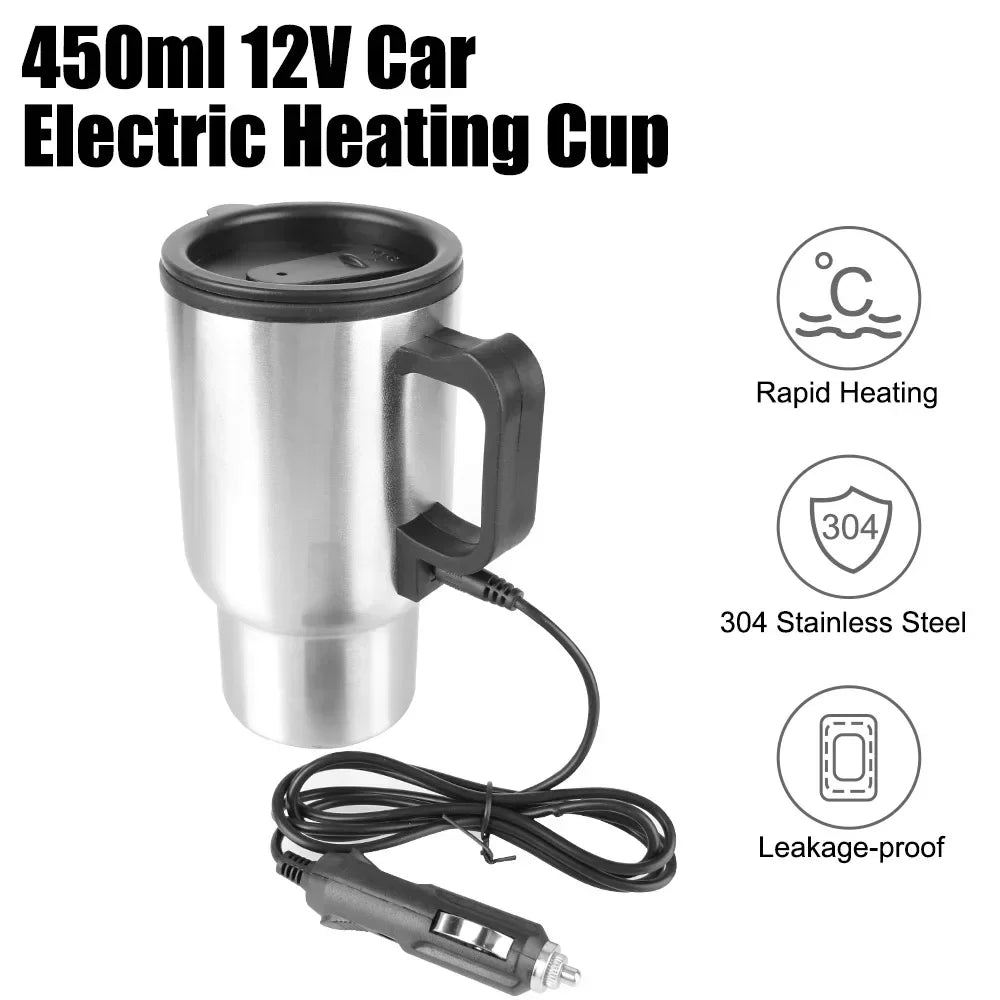 450ml 12V Vehicle Heating Cup Steel Electric Heating Car Kettle For Camping Travel Kettle Coffee Mug Cup Amagi