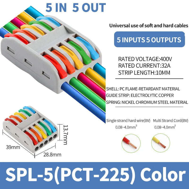 SPL-42/62/63/82/93 3/2-in 8/6/4-out Fast Wiring Terminal Multi-functional Parallel and Branch Docking Terminal Wire Connector