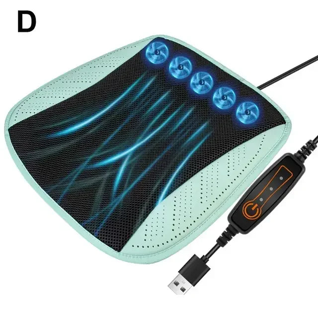 Cooling Car Seat Cushion with Adjustable Fan Breathable 3D Honeycomb Design All-Season Ventilated Auto Seat with Leather Surface