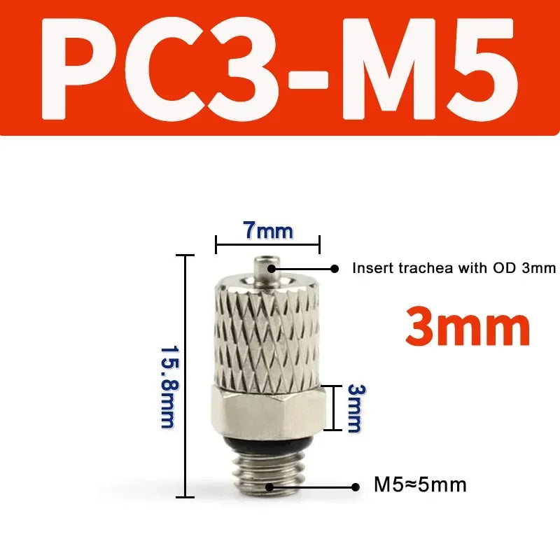 Mini Pneumatic Pipe Connector PC PL Screw Through Quick Fitting Fast Twist Joint ,Male Thread M3 M4 M5 M6 - Tube OD 3mm 4mm 6mm