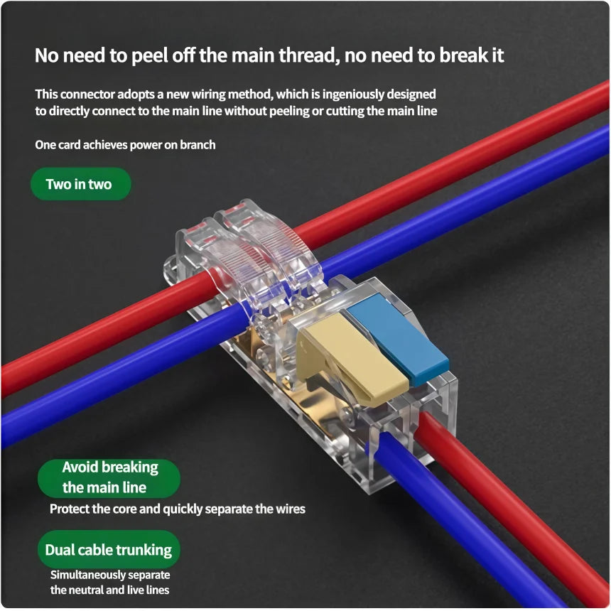 T-Type No-Stripping Quick Wire Connector Terminal Block ,Wire Splitter/Combiner Fast Connector for Household Electrical Wiring