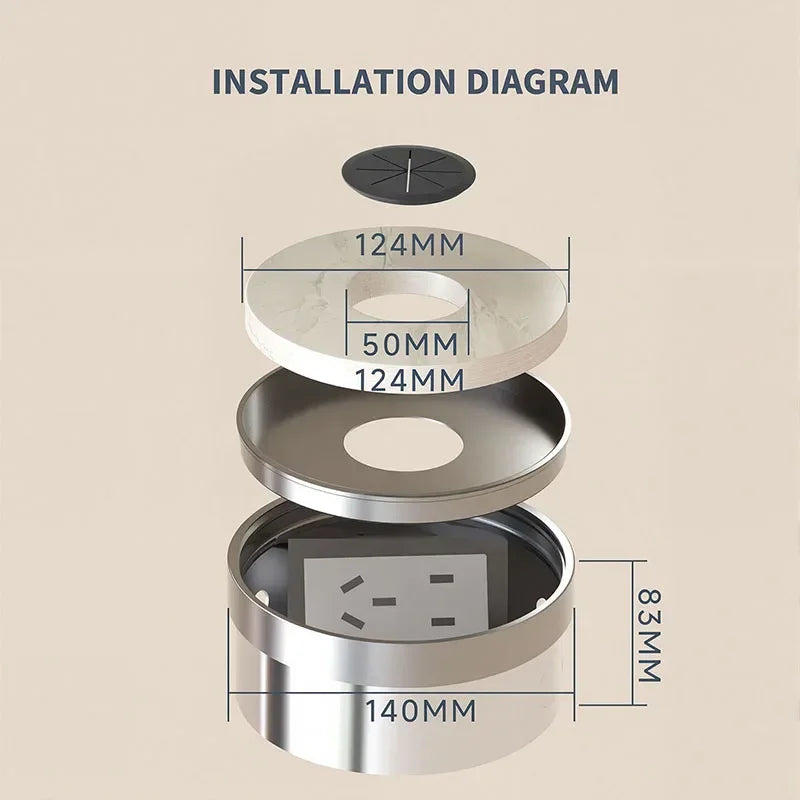 Embedded Hidden Ground Plug Flush Design Stainless Steel Compressive Anti-Rust Anti-Corrosion Home Office Indoor Socket Outlet