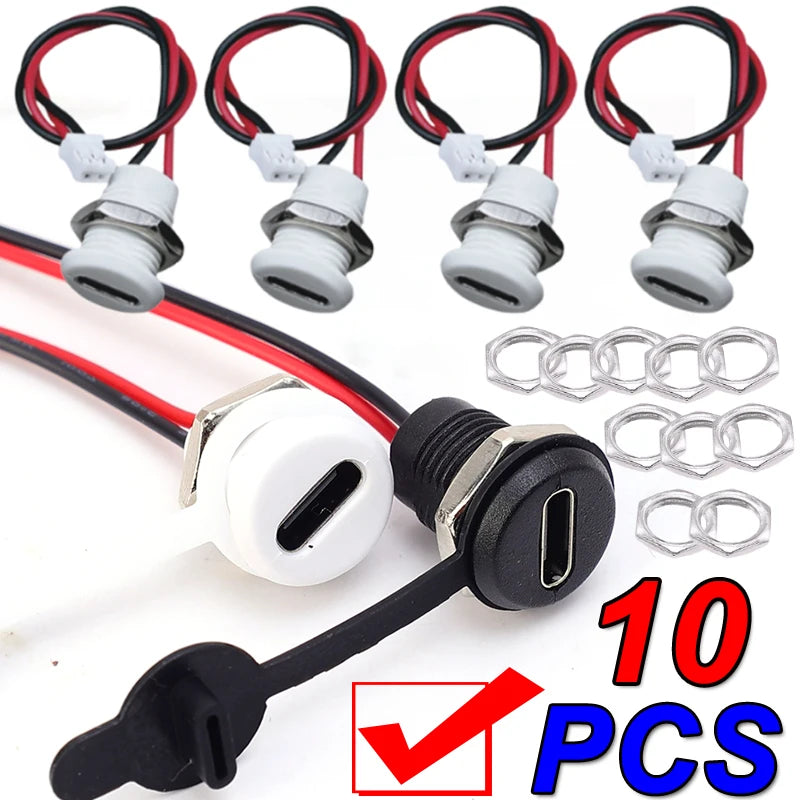 1/5/10PCS 2 Pin Type-C Female Socket USB C Connector Waterproof Jack Female Charging Port with Card Buckle Lock Board