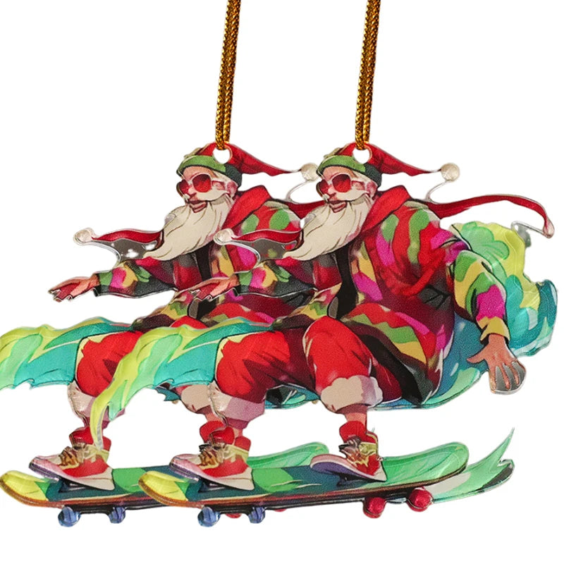 2024 New Christmas Car Pendant Rearview Mirror Pendant Keychain Pendant Fashion Cool Santa Claus Charm Decoration Accessories