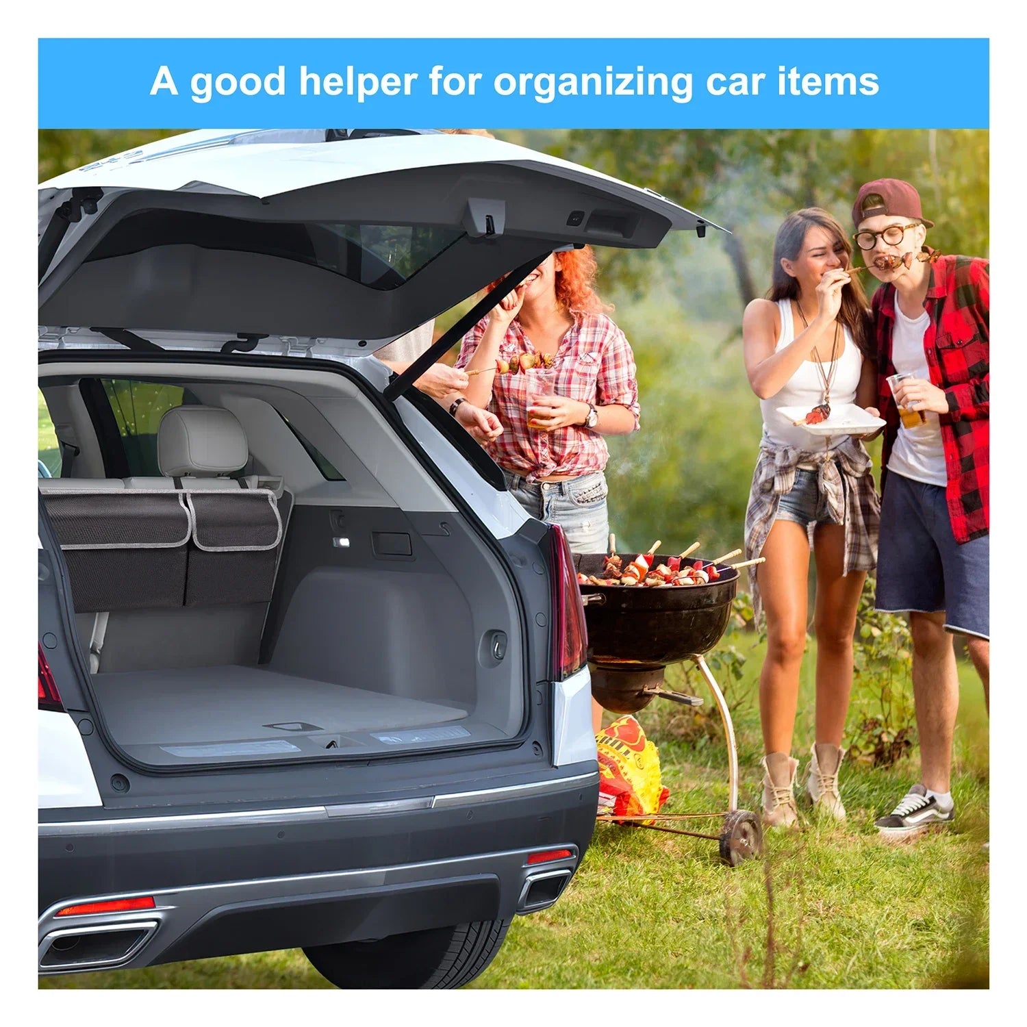 Car Trunk Organizer Durable Waterproof Collapsible with 4 Pockets Ideal for SUVs, Trucks MPVs Backseat or Trunk Storage Amagi