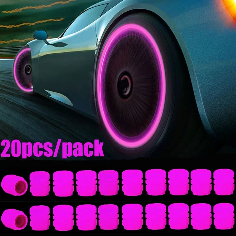Luminous Car Tire Valve Cap 20/1PCS Fluorescent Night Glowing Decor Motorcycle Bike Wheel Nozzle Dustproof Tyre Valve Stem Caps